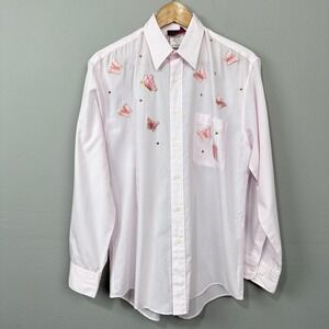 Vintage Butterfly Button Down‎ Shirt Size S Studded Pink Striped Top